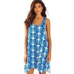 Lilly Pulitzer 100% Pima Cotton Indigo Get In Line Jellyfish Print Melle Dress